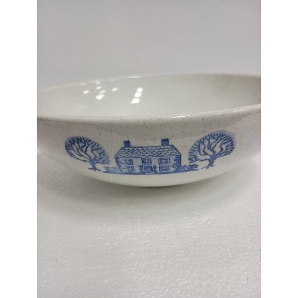 Vintage Metlox Poppytrail Provincial Blue Farm Scene Round Salad Bowl MCM - Picture 3 of 8